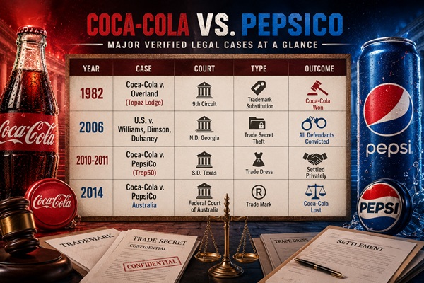 Coca-Cola vs Pepsi legal battle timeline banner image